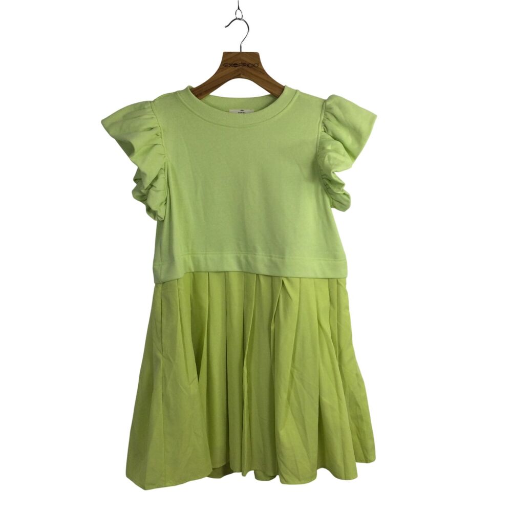Entro Womens Round Neck Ruffle Sleeve Mini Dress Stretch Heart Green Size Small